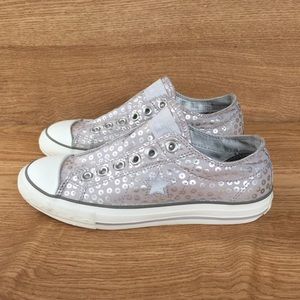 Converse One Star Silver Sequin Print Slip Ons